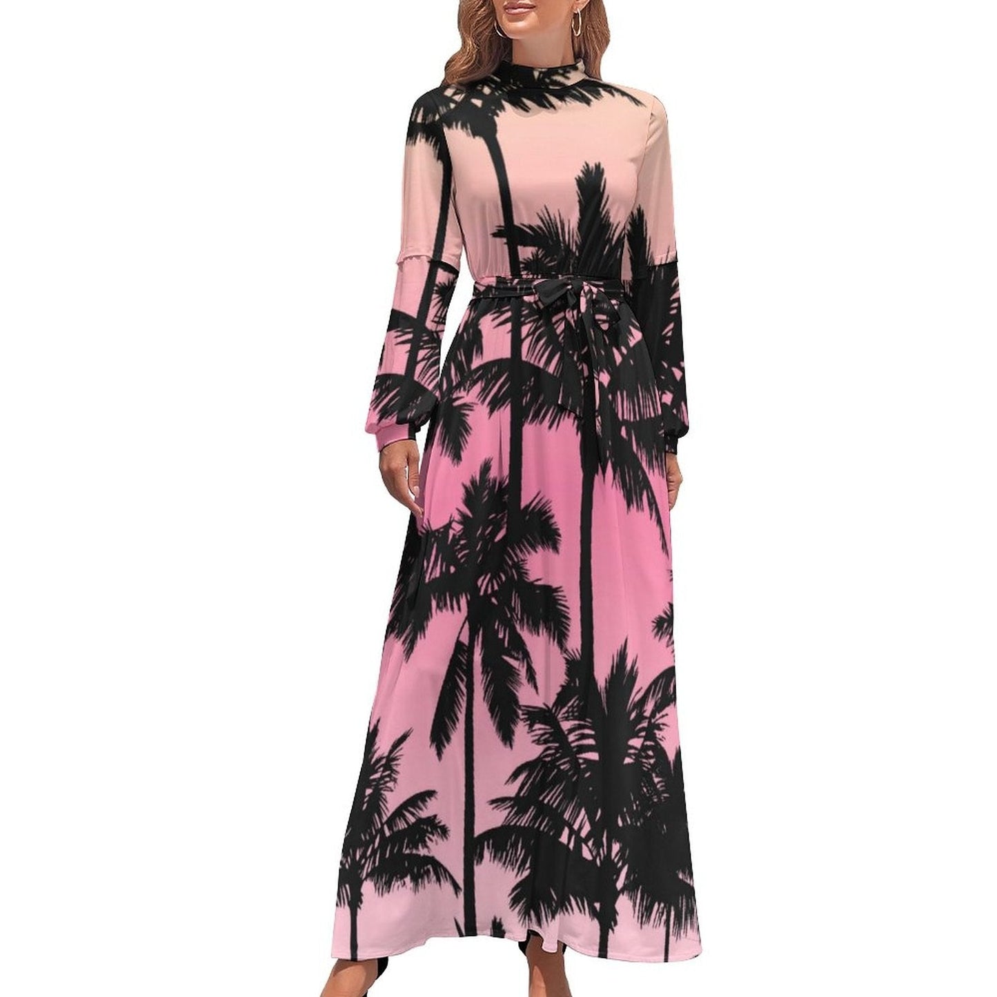 vmtvr - Hawaii Beach Dress Palm Tree Pirnt Sexy Fashion Maxi Dress High Waist Long Sleeve Street Wear Boho Beach Long Dresses