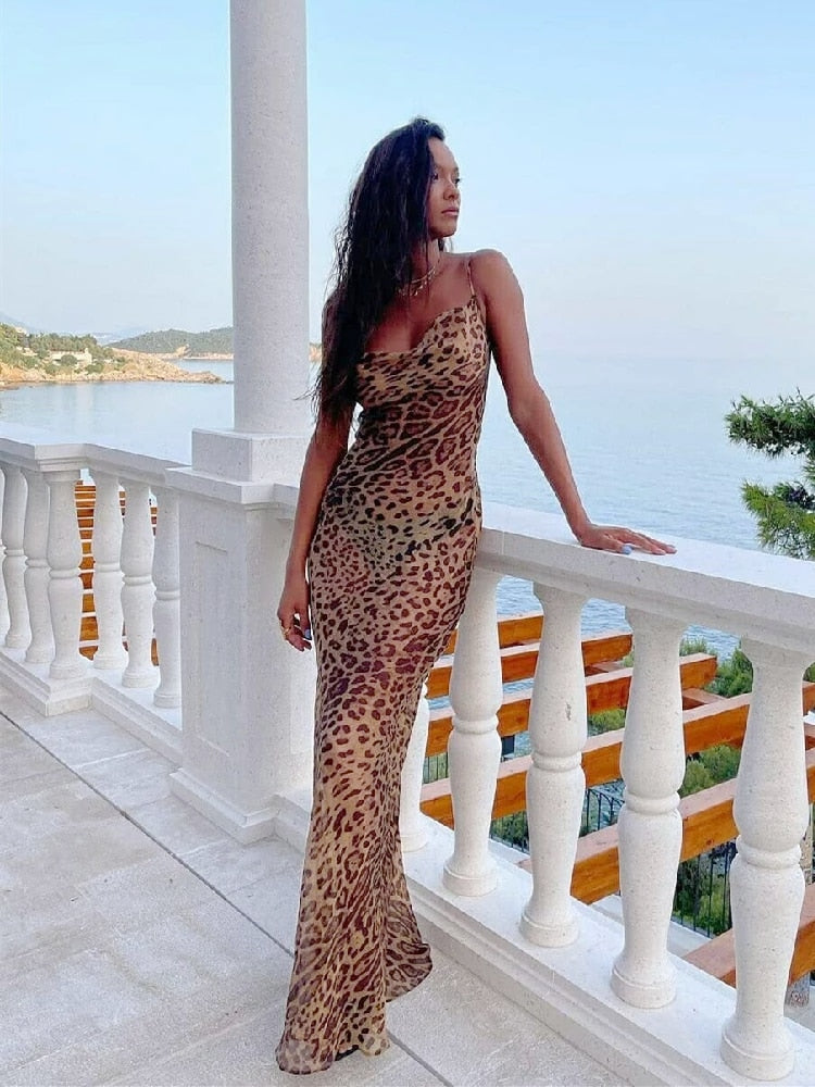 vmtvr Sexy Spaghetti Strap Leopard Long Sundress Maxi Dress Summer Clothing For Women Club Party Dresses Evening Beach Wear A1224