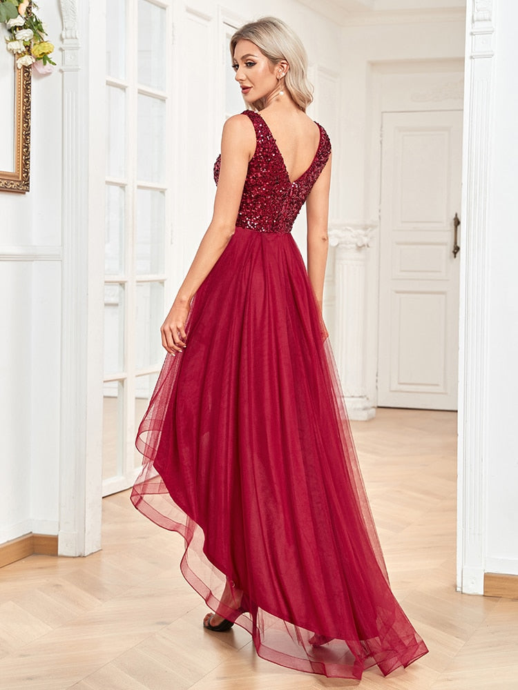 vmtvr - Elegant V-Neck Sleeveless Sequin Floor Length Evening Dress Red Prom Party Luxury Cocktail Dress Robe For Women