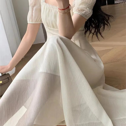 vmtvr Women's Vintage Party Dress Short Sleeve Elegant Chic A-Line Casual Prom Birthday Female Chic Korean Fashion New Spring Summer