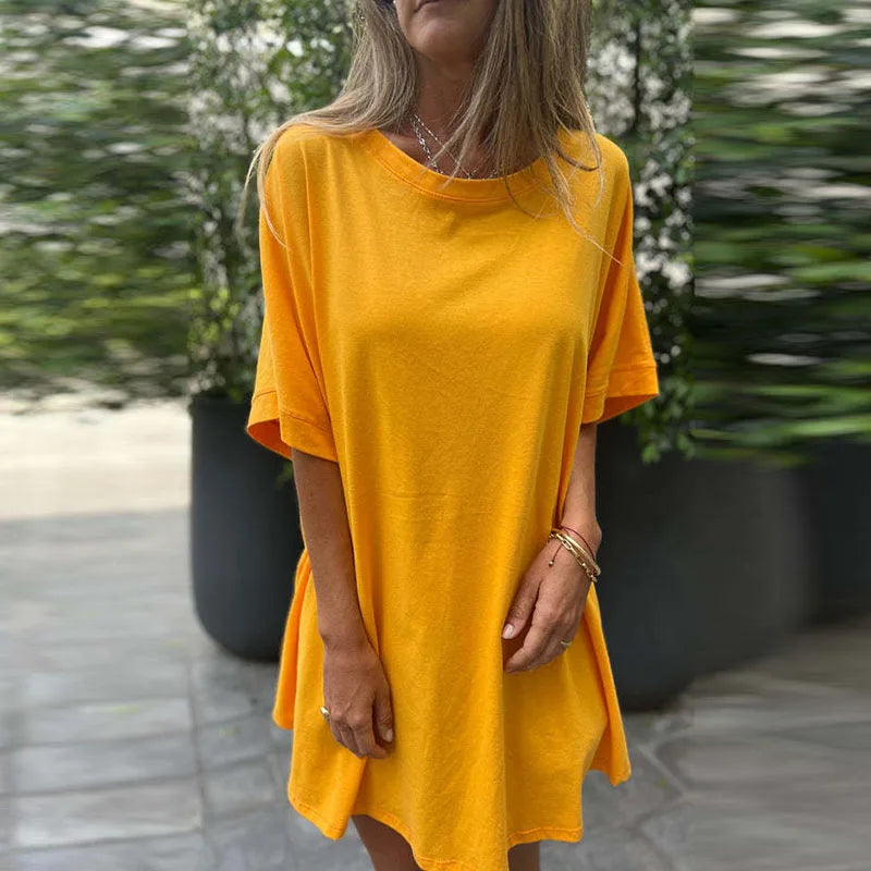 vmtvr Comfort Casual Solid Short Sleeve T-shirt Dress Women 2024 Spring O Neck Simple Party Dress Summer Lace-up Backless Beach Dress