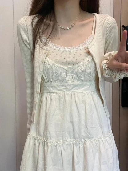 Women Y2K Sweet Sling Short Dresses Summer Vintage Sexy Cute Lace V-Neck Sleeveless A-line Dress Female Korean Chic