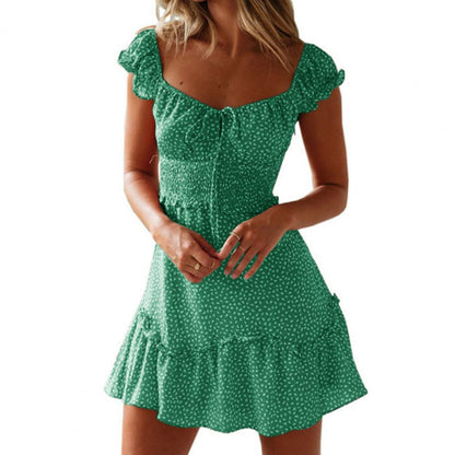 vmtvr Dresses Boho Floral Ruffle Short Mini Dress Summer Knot Sexy V-Neck Party Holiday Dress Femme vestido de mujer Women Dress