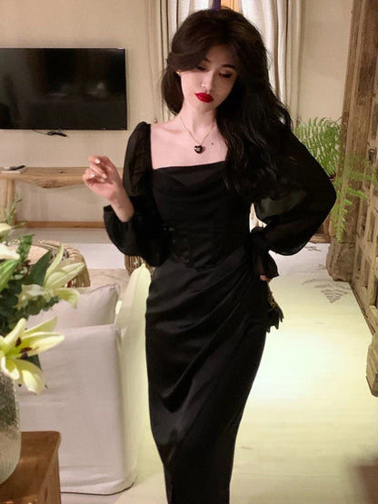 2024 Solid Elegant Fairy Dresses Women Casual Party Fashion Korean One Piece Dress Female Lace Vintage Chic Midi Dresses