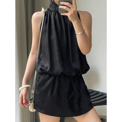 vmtvr Summer Women's Casual Solid Color High Neck Sleeveless Dress