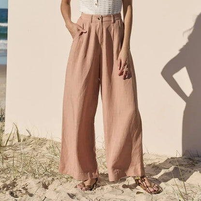 vmtvr Women 100% Linen High-Waisted Wide-Leg Pants Spring Summer Loose Slimming Casual Vintage Straight Tube Bottoms Trousers