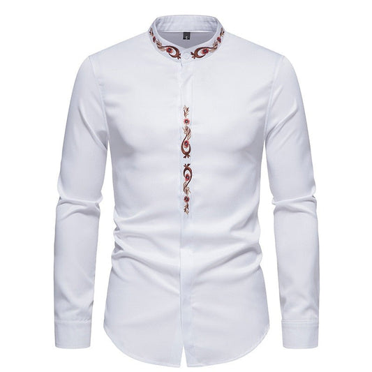 jiaabc Men Spring Autumn Shirt Social Henley Dress Shirt Fashion Long Sleeve Formal Embroidery Tops Clothing Casual camisa masculina