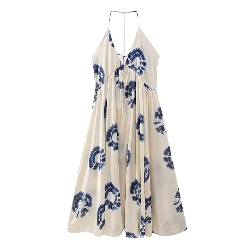 vmtvr Printed Beach Women Dress Sexy Backless Sleeveless Reched Female Vacation Dresses Summer Bandage V-neck Elegant Lady Robe