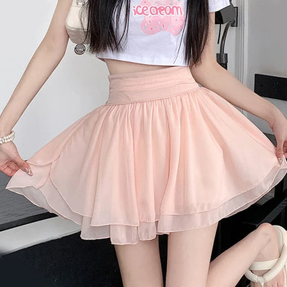 vmtvr Summer High Waist Mini Skirts Women Fashion Mesh Ball Gowns Skirts Korean Casual Female Cute White A Line Skirts New