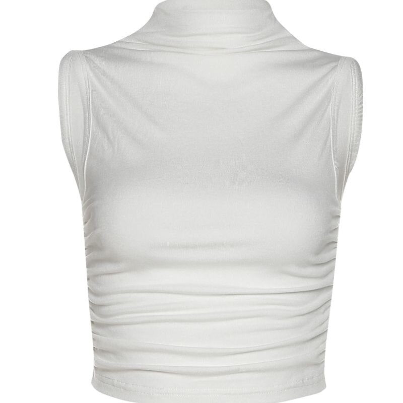 Woman Spring Summer Style Basic T-Shirts Tops Lady Slim Sleeveless Turtleneck Solid Color Tank Tops SS076