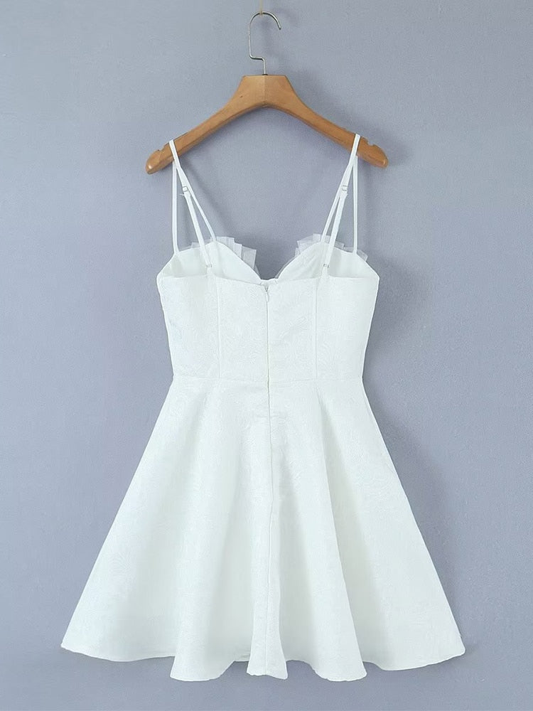 New Women White Sexy Sling Dress Sleeveless Elegant Ladies Party Mini Dresses Skater Short Robe