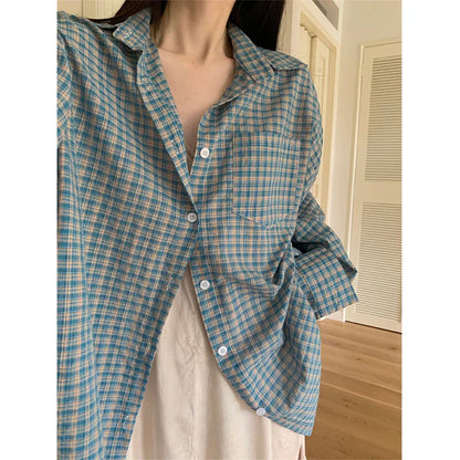 vmtvr Harajuku Plaid Sun Proof Shirts Women Streetwear Oversized Long Sleeve Blouses Summer Korean Fashion Loose Sun Protection Tops