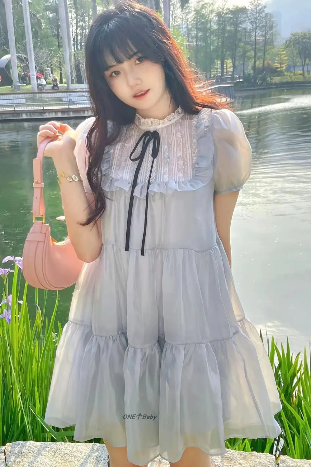 Women's A-line Chiffon Dress, Cute Splice Bow Tie Dresses, Elegant Fashion, Sweet Fit, Spring, Summer, New,