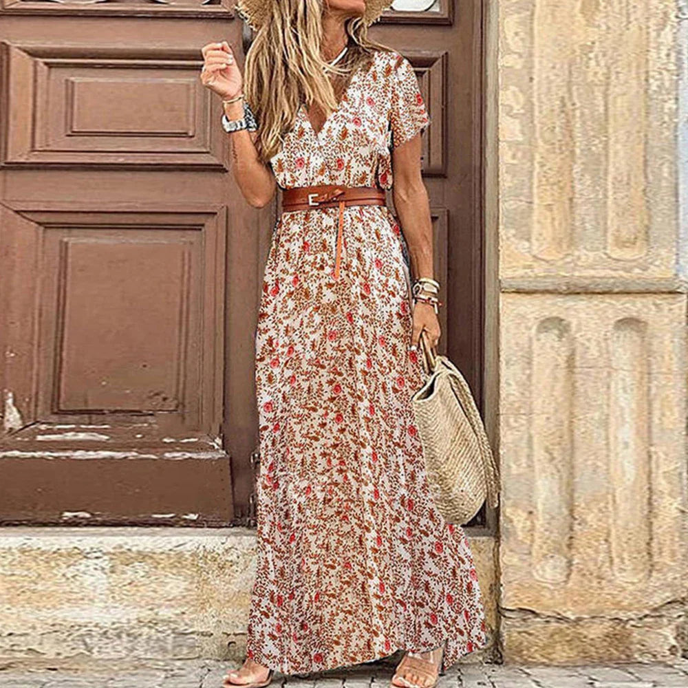 vmtvr Long Dress for Women Summer Beach Bohemian Dresses Vestido Casual Robe Female Clothing Y2K Floral Skirt Elegant Maxi Dress