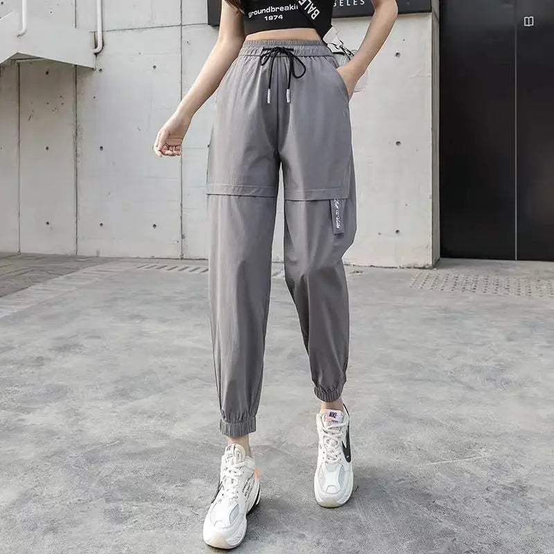 vmtvr Summer New Women Solid Haren Pants Korean Fashion Streetwear Sports Casual Thin Loose High Waist Student Joggers Cargo Trousers