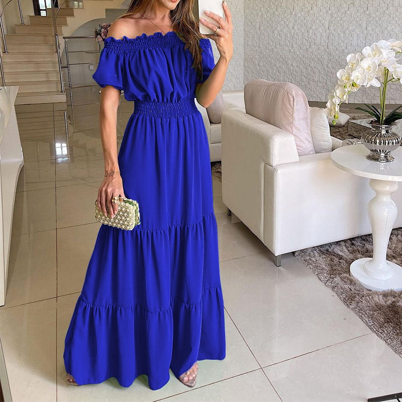 Summer Loose Long Dress Women Casual Elegant Ruffle Halter Sleeveless Female Party Outfits Beach Maxi Dresses Green Tie-Up Robe