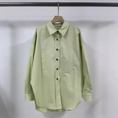 vmtvr Loose Shirts Women Light Green Casual Long Sleeves Shirt Female 2024 Spring Summer 100% Cotton Pocket Single Breasted Tops Lady