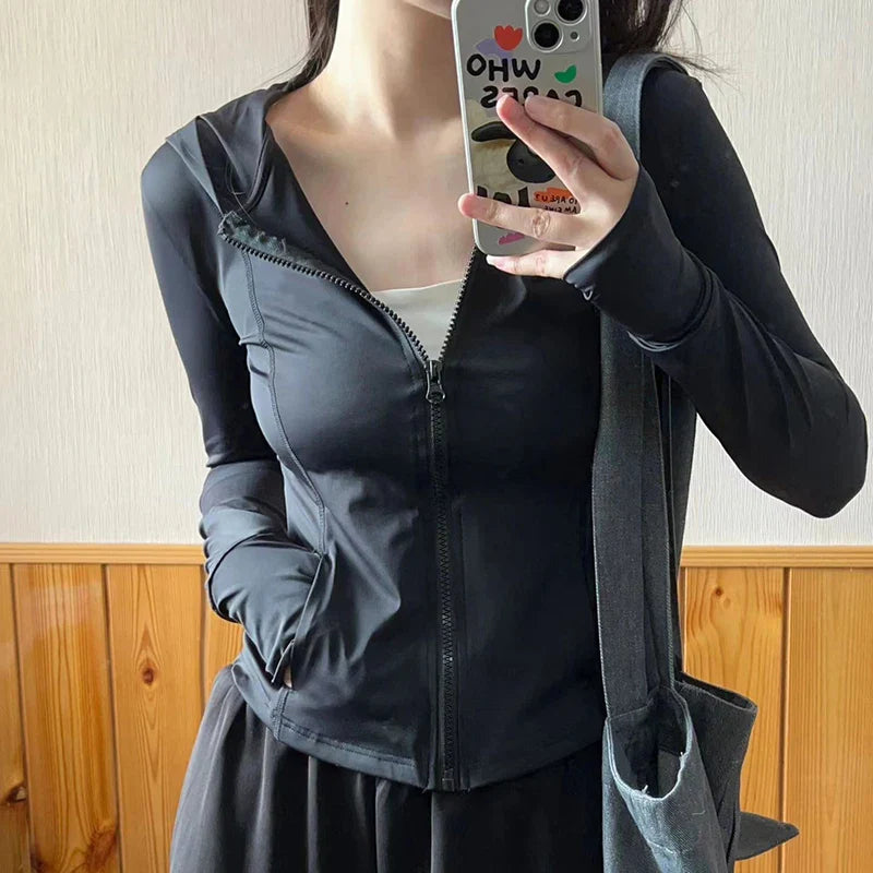 vmtvr Y2K Summer Women Thin Sweatshirt Korean Fashion Zipper Slim Fit Sun Protection Shirt Casual All Match Female Coat New