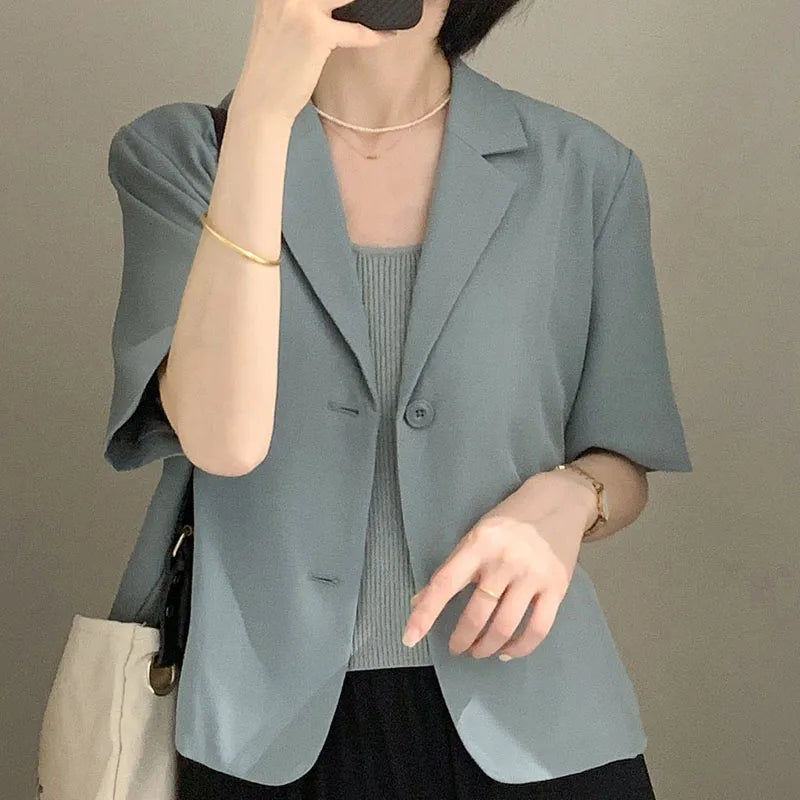 vmtvr Short Sleeve Suit Jacket Women Summer Thin High-End Trendy Casual Draping Petite Mini Suit Top Female Office Lady Coat Top New