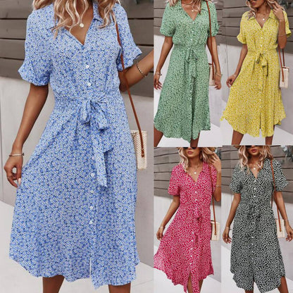 vmtvr  Summer Puff Sleeve Long Dress Women Elegant Printed V-Neck Maxi Dresses Boho Drawstring Loose Holiday Beach Dress