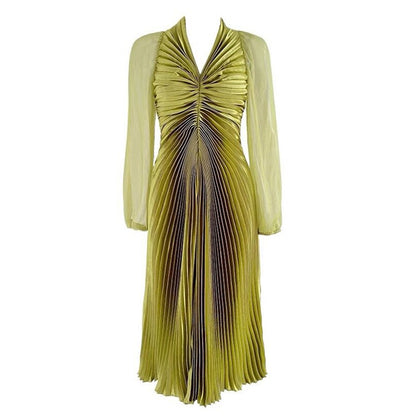 Y2K Pleated Lantern Sleeves Elegant Maxi Dress For Woman Liuli Green Straps Evening Party Clubwear Fashion Slim Bodycon Dresses