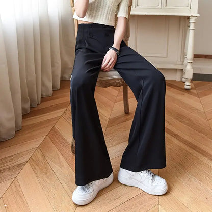 vmtvr Korean Woman Solid Chiffon Wide Leg Pants Spring Summer Fashion High Waist Versatile Loose Streetwear Casual Straight Trousers