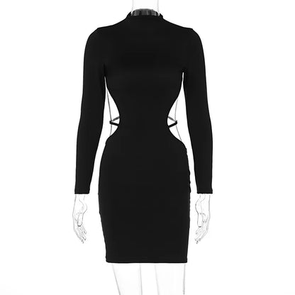 vmtvr Sexy Backless Bandage Mini Dress Elegant Outfits for Women Party Club Long Sleeve Bodycon Dresses In Black Vestido