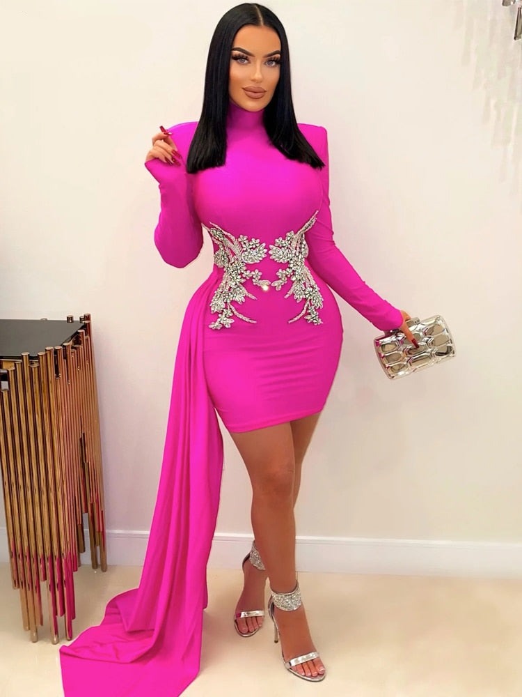 vmtvr - Beautiful Embroidered Bodycon Mini Dress For Women Long Straps Invite Rhinestone Party Dress Birthday Outfits Clubwear