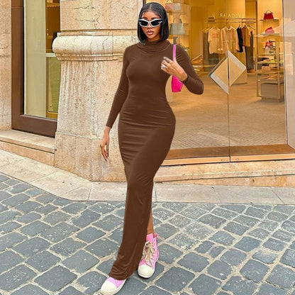 vmtvr - Hooded Long Sleeve Maxi Dresses For Women Tight Black Long Dress Plain Bodycon Autumn Winter Dress