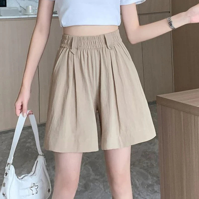 vmtvr High Waist Cotton Linen Shorts Women Summer Korean Casual Streetwear Loose Sport Shorts All Match Female Wide Leg Pants