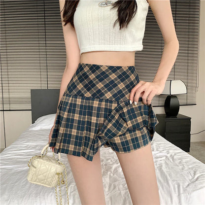 vmtvr Summer Women Plaid Skirt Fashion Streetwear Sexy Split Mini Skirts Korean High Waist Female Casual Pleated Skirts New