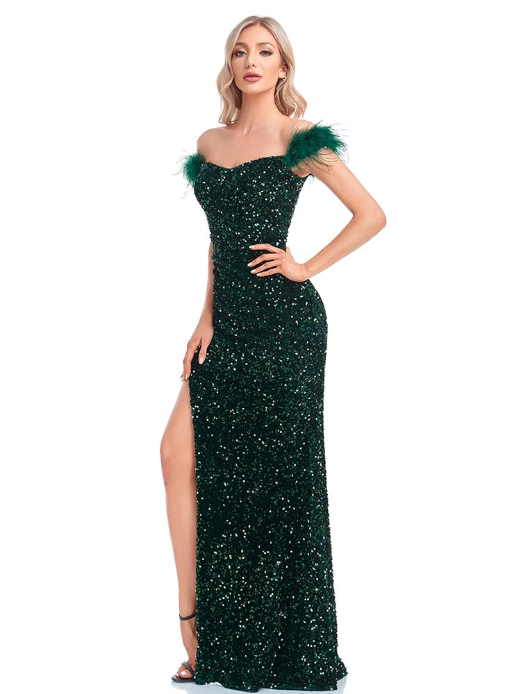 vmtvr Elegant Evening Dresses Green Sequin Sexy Split Party Backless Women Long luxurious Gown Formal Dress Cocktail 2023