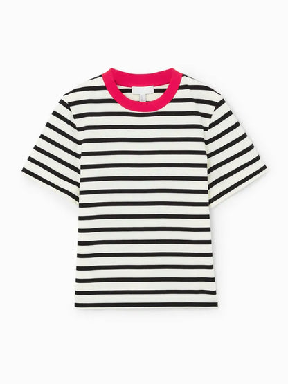 vmtvr Summer Women's T-shirt Black White Stripe O Neck Shirts Top Short Sleeve Lady Stretch Knit Fashion Casual Cotton Tees for Women