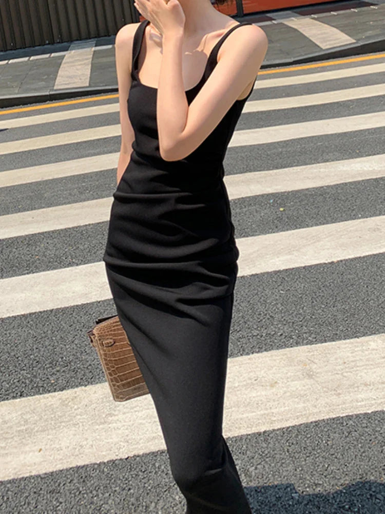 vmtvr Spaghetti Strap Women Summer Dresses Sexy Sling Sleeveless Y2k Black Vestidos Kawaii Bodycon Elegant Backless Female Robe Mujers