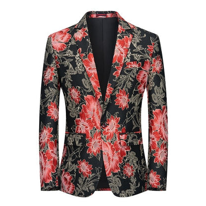 jiaabc Fashion New Men's Casual Boutique Business Wedding Host Slim Bronzing Suit Flower Jacket Dress Blazers Coat