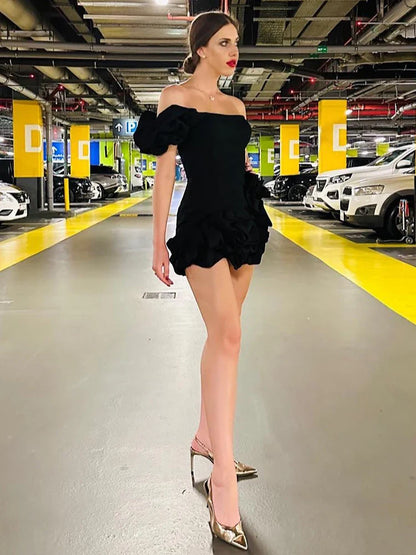 vmtvr - VC Black Mini Dress Women Sexy One Shoulder Sleeveless Slim Ruched Design High Street Wear Pretty Female Clothes