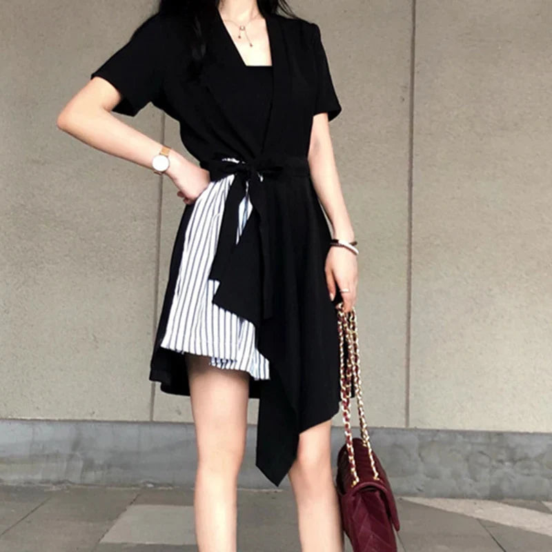 vmtvr Stripe Patchwork Women Dress Korean Fashion Bandage Irregular Dress Y2K Casual Female Ball Gown Dresses Summer New