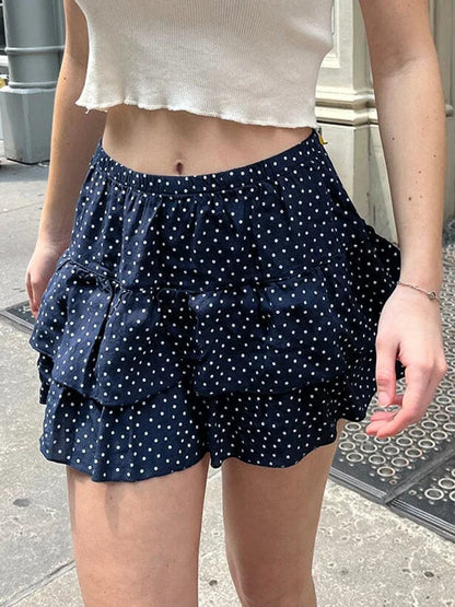 vmtvr Sweet Women Floral Ruffles Mini Skirt 2024 Summer Ladies Cute Elastic High Waist A-line Skirts Female Vintage Chiffon  Skirt