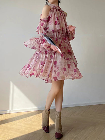 Beach Style Floral Mini Dress Woman Boho 2024 Spring Long Sleeve  Party Fairy Dress Female Fashion Casual Elegant Korean Dress