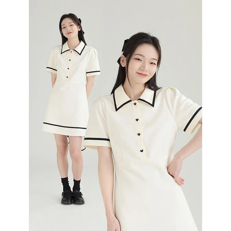 vmtvr  -  Summer Short Sleeve Polo Shirt Dress Women Fashion Preppy Style Polo Collar Clash Mini Dress Cute Solid Y2K Party Clothing