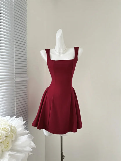 vmtvr  -  Even Party Red Dress Women Casual Elegant Clothing One Piece Dress Korea Fashioon Summer Sleeveless Strap Mini Dress Female