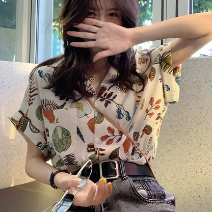 vmtvr Korean Clothing Sweet Women Fashion Short Sleeve Shirt Summer Simple Tie Dyed Loose Versatile Kawaii Pretty Chic Casual Blouse