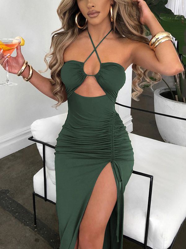 vmtvr - Hot Summer Sexy Halter Backless Sleeveless Cut Out Maxi Dress for Women Elegant Club Party Slit Dresses Vestido