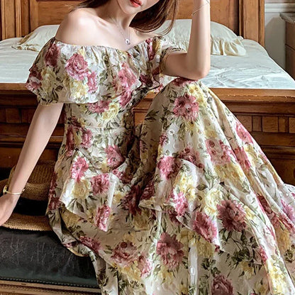 vmtvr French Elegant 2000s Vintage Dress Women Floral Floor-Length Sexy Wedding Party Long Boho Dress Beach Style 2024 Summer Y2k Chic