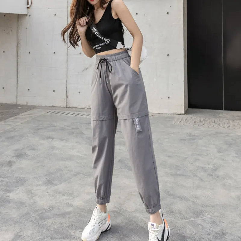 vmtvr Summer New Women Solid Haren Pants Korean Fashion Streetwear Sports Casual Thin Loose High Waist Student Joggers Cargo Trousers