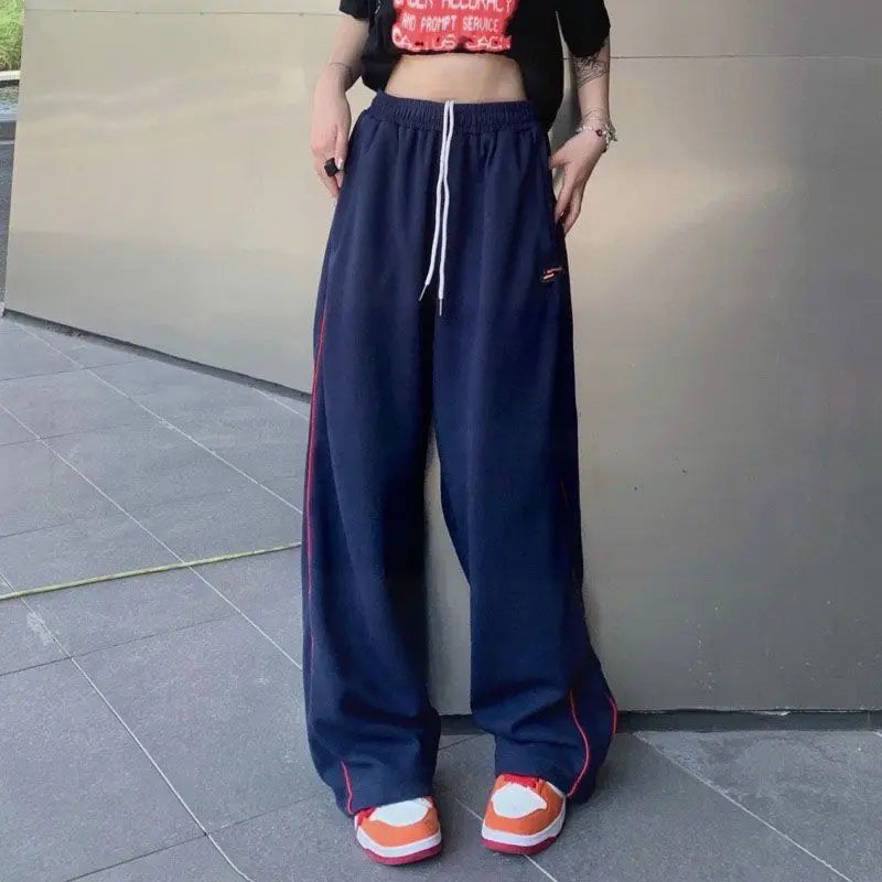 vmtvr Navy Blue Harajuku Woman Oversize Sweatpants Spring Summer Elastic Waist Pocket Streetwear Fashion Joggers Sport Casual Trousers