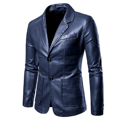 jiaabc Spring Autumn Fashion New Men's Lapel Leather Dress Suit Coat / Male Business Casual Pu Blazers Jacket