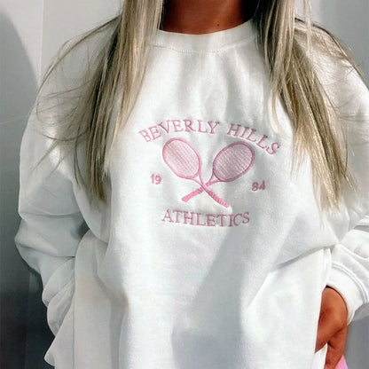 -Retro sports style outfit streetwear 90s fashion Women Spring Tennis Athletics 1984 Embroidered Vintage Style White Sweatshirts Loose Cotton No Fleece Ins Fashion Y2K Pullovers