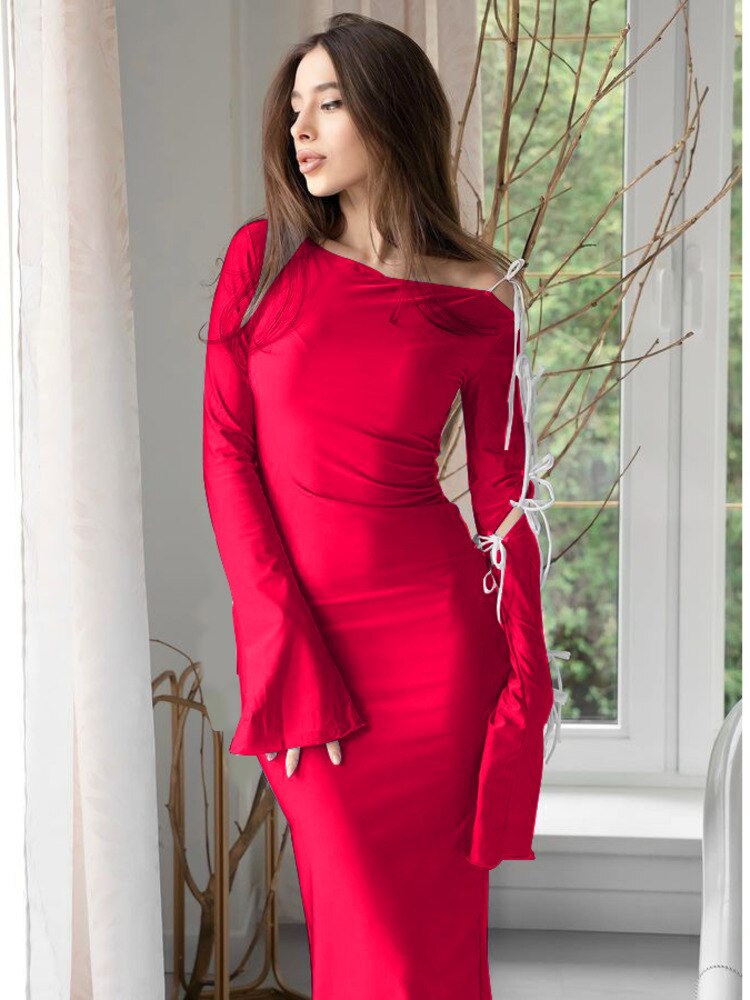 vmtvr - Elegant Bandage Hollow Out Long Sleeve Bodycon Maxi Dress For Woemn  Autumn Blue Sexy Outfits Party Clubwear