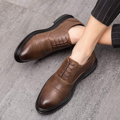 jiaabc New Men Dress Shoes Leather Shoes Fashion Derby Shoes Classic Casual Business Wedding Footwear Brown Italy Male Formal Shoe